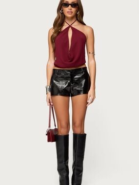 Edikted faux leather crocodile mini shorts